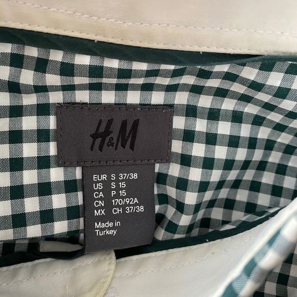H&M Men's Dark Green Mini Check Plaid Long Sleeve Button Up Shirt Size‎ Small - Picture 2 of 10